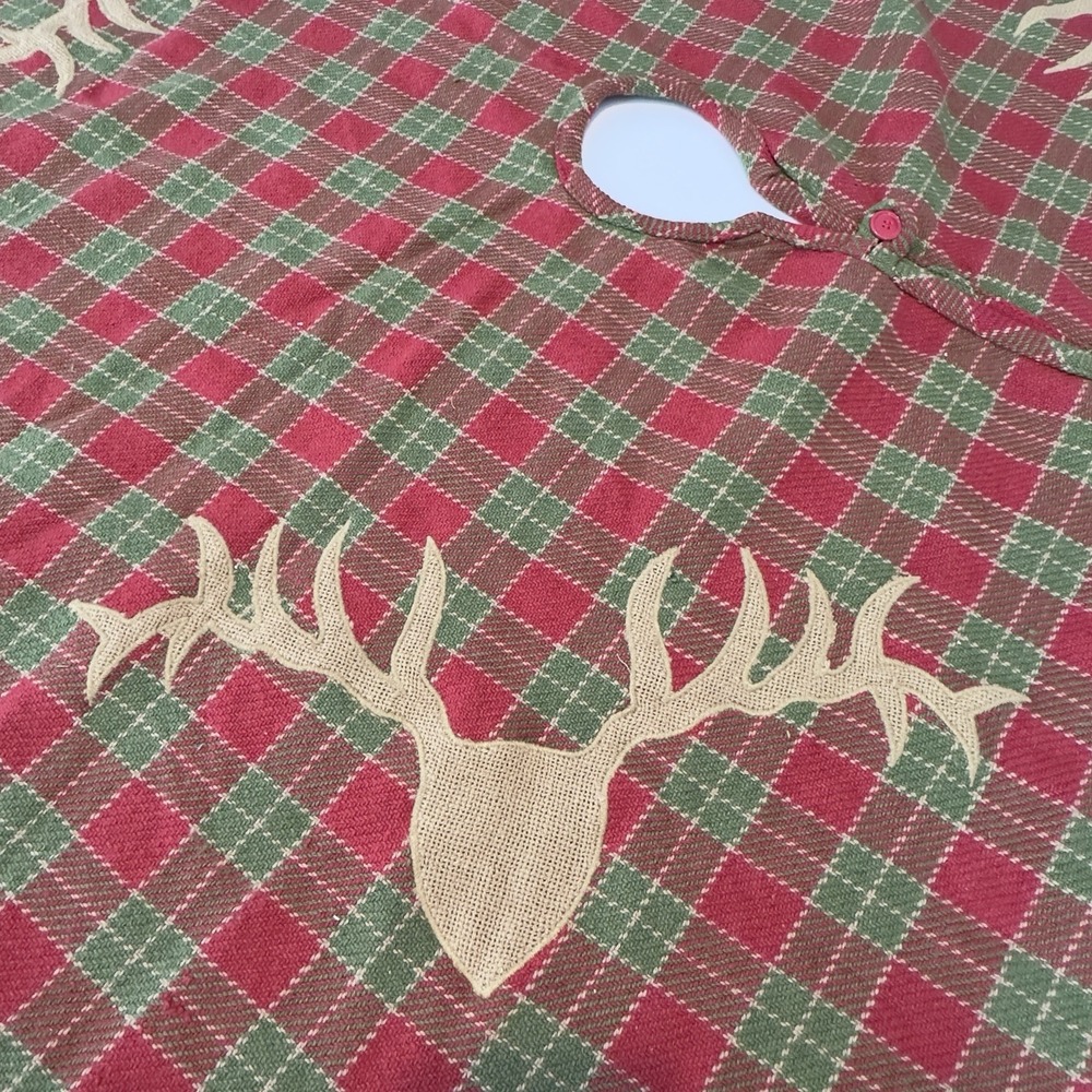 VHC Woven Deer BUCK Christmas Plaid Tree Skirt 48"‎ Round Farmhouse Cottage Core